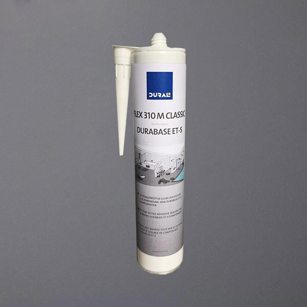 Kleb- und Dichstoff für Abdichtsystem in weißer Kartusche.