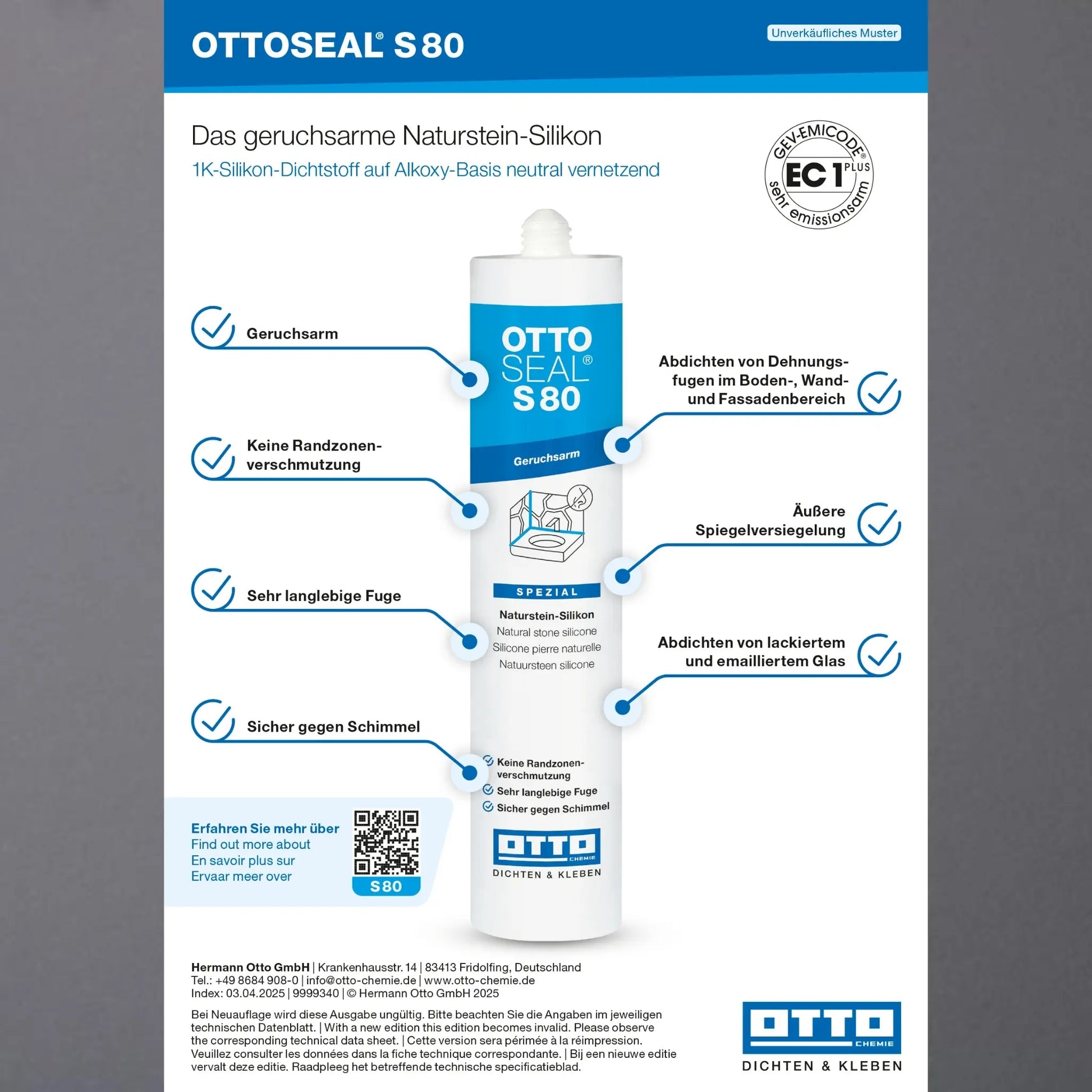 Musterkarte OTTOPSEAL S80 mit Eigenschaften