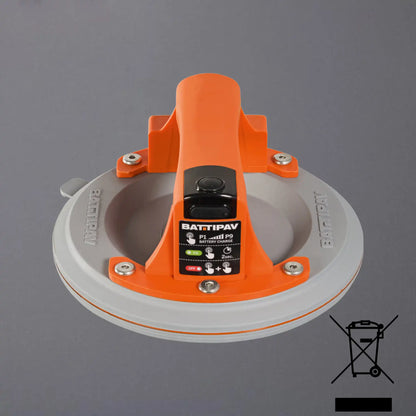 Saugheber Solleva Battipav mit durchgestrichener Mülltonne als Entsorgungshinweis